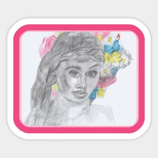 Young Girl in Halo of Flowers Sticker